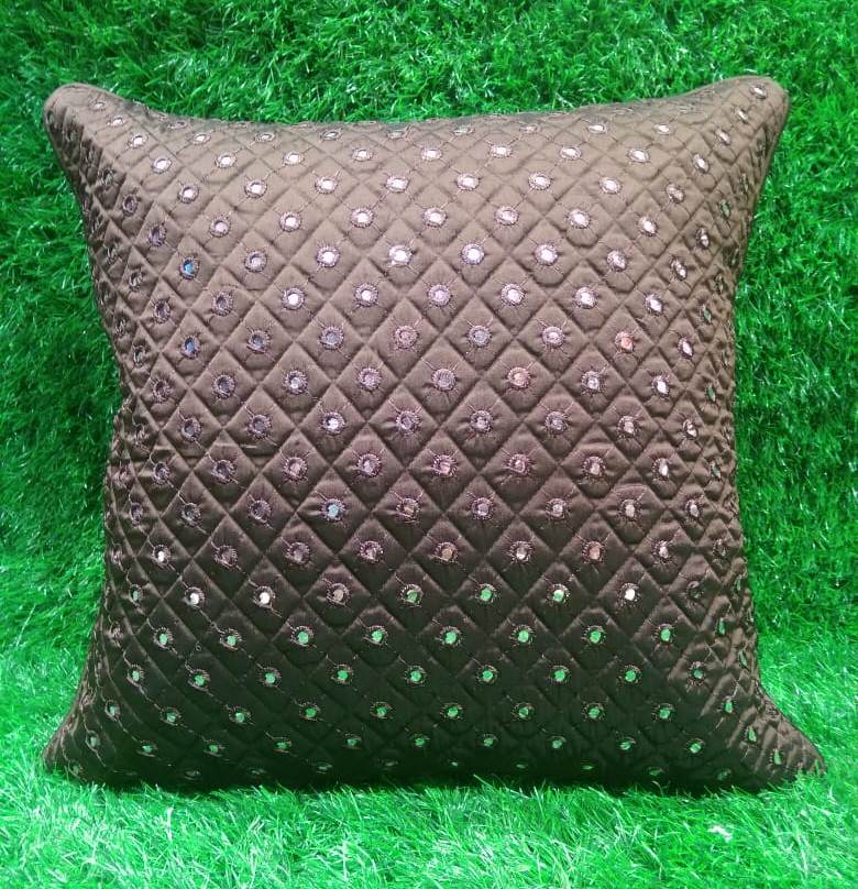 Silk Quilted Mirror Work Cushion Cover Set by HOMIEKART.