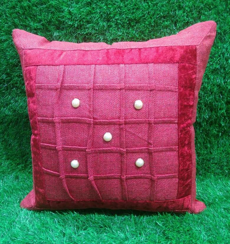 Jute Pintex checkered Cushion Cover Set by HOMIEKART.