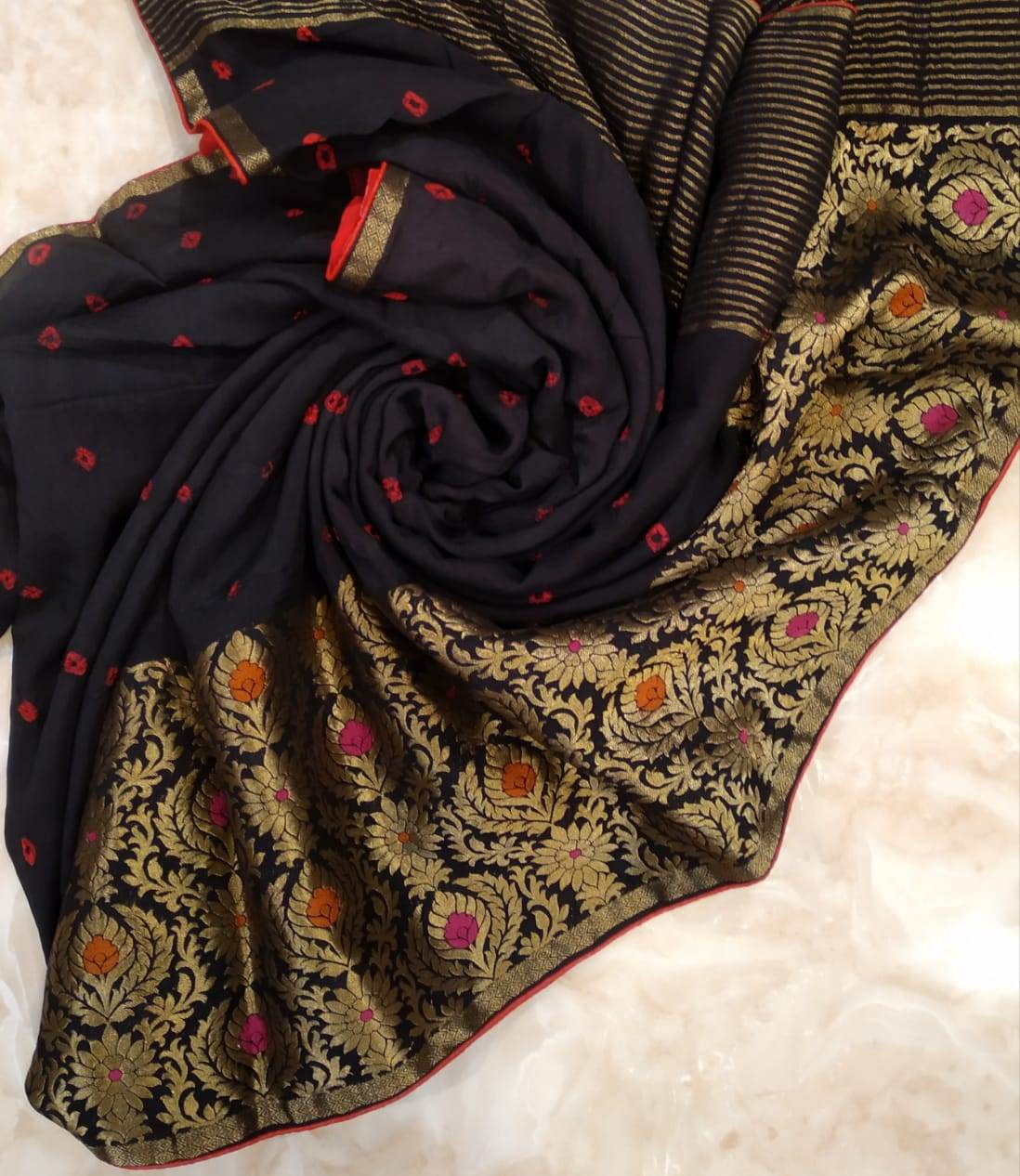 Designer Bandhej Silk Saree with Banarsi Panel Weave.