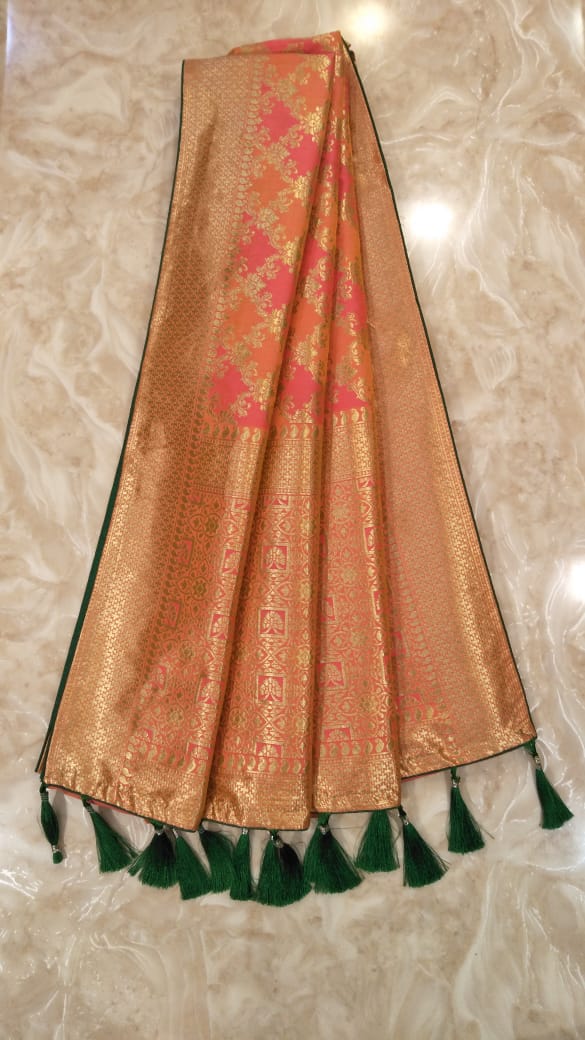 Zari Weaved Banarsi Heavy Border Look Saree