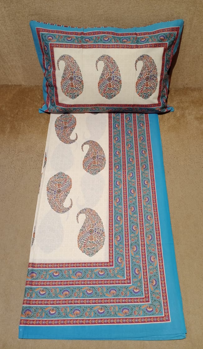 Fine Cotton Paisley Printed Double Bed Bedsheet Set by Homiekart