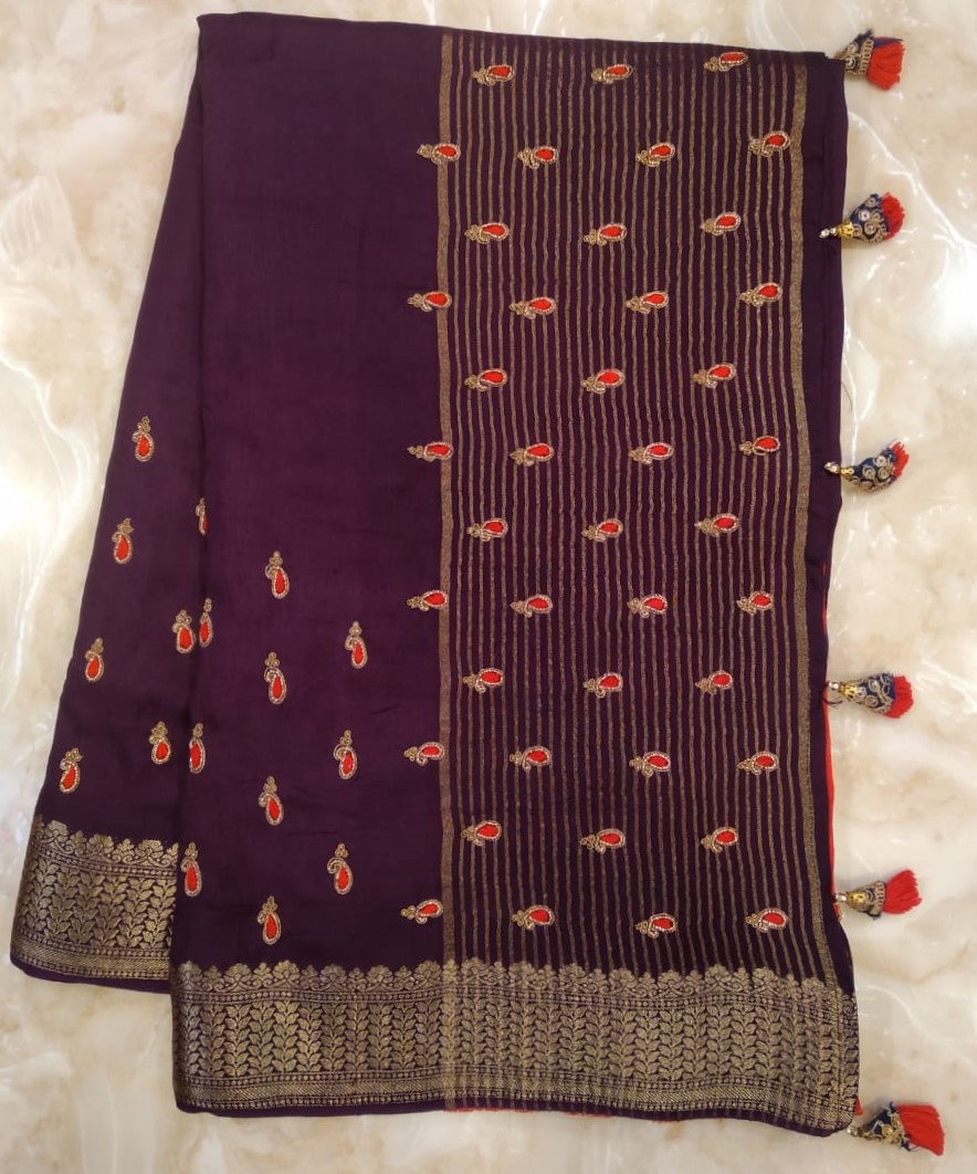 Heavy Border Panel look Plain Silk Saree