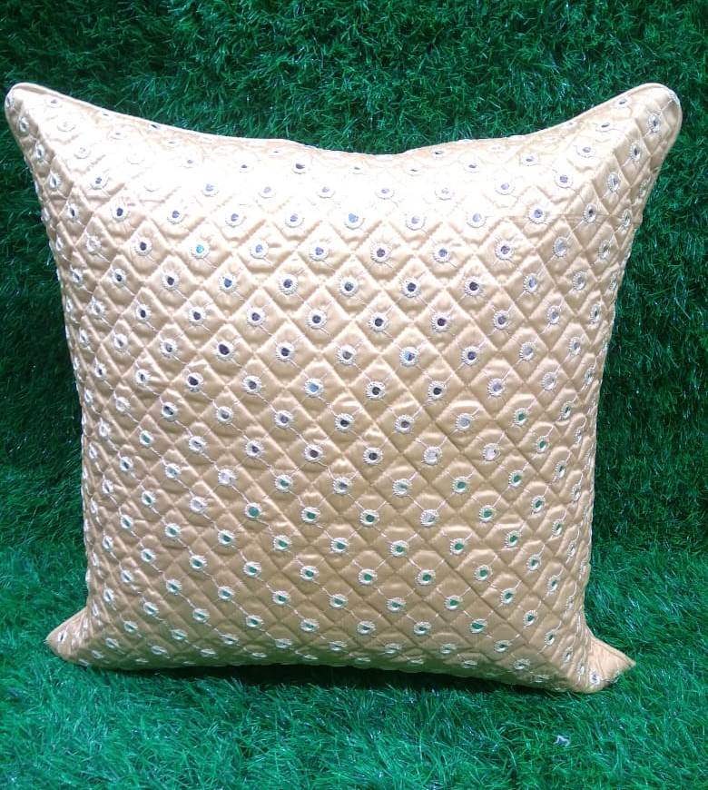 Silk Quilted Mirror Work Cushion Cover Set by HOMIEKART.