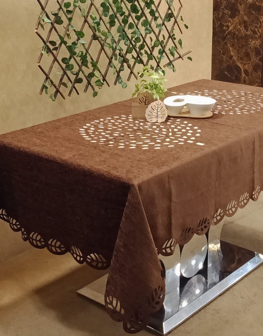Elegant Velvet Cutwork Table Cover by Homiekart