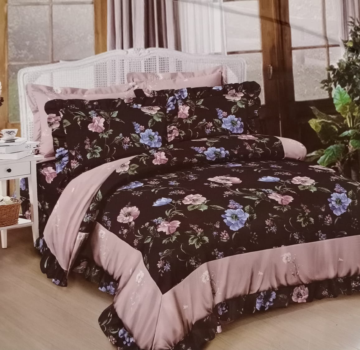Floral Print Double Bed Bedcover Set by Homiekart
