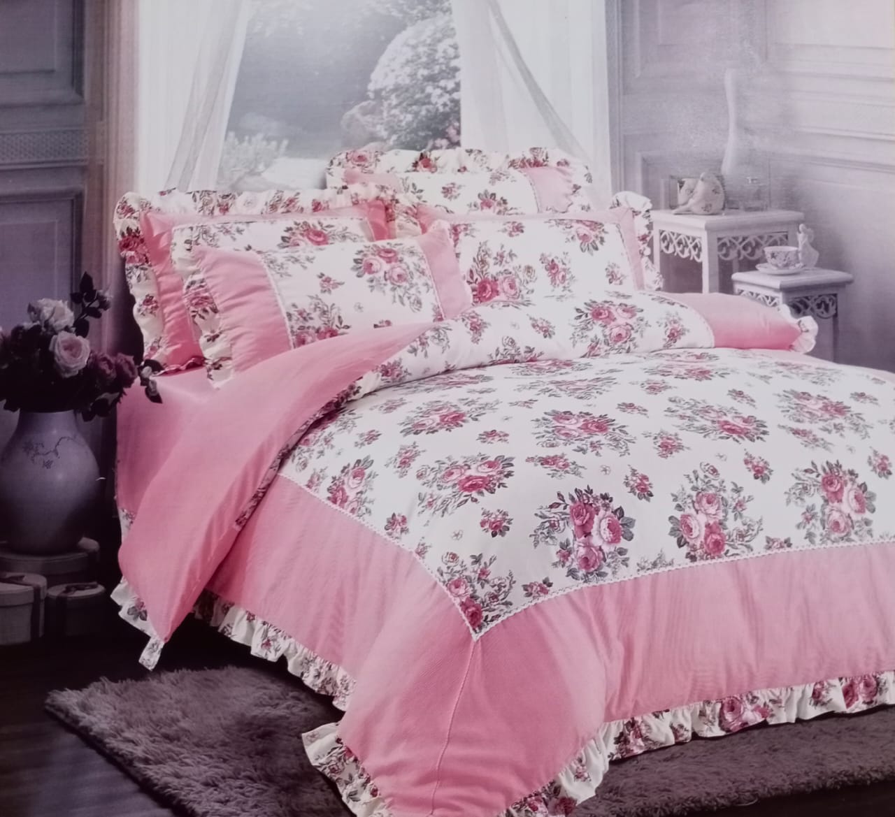 Floral Print Double Bed Bedcover Set by Homiekart