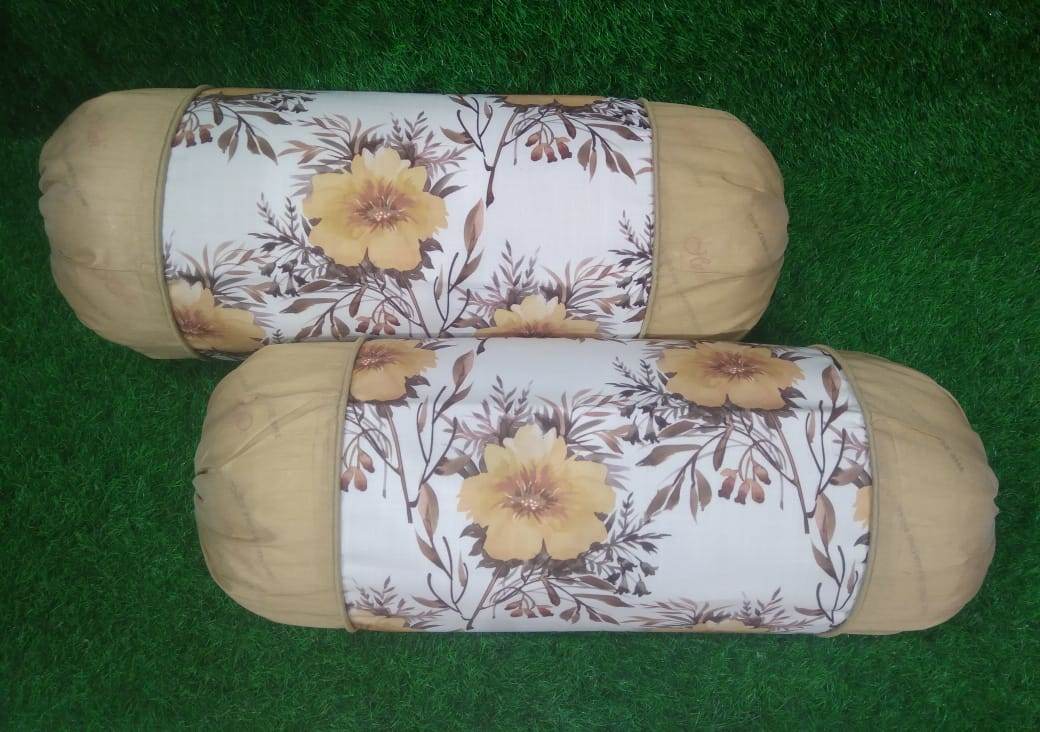 Cotton Floral Printed Pair of Bolster Covers by HOMIEKART
