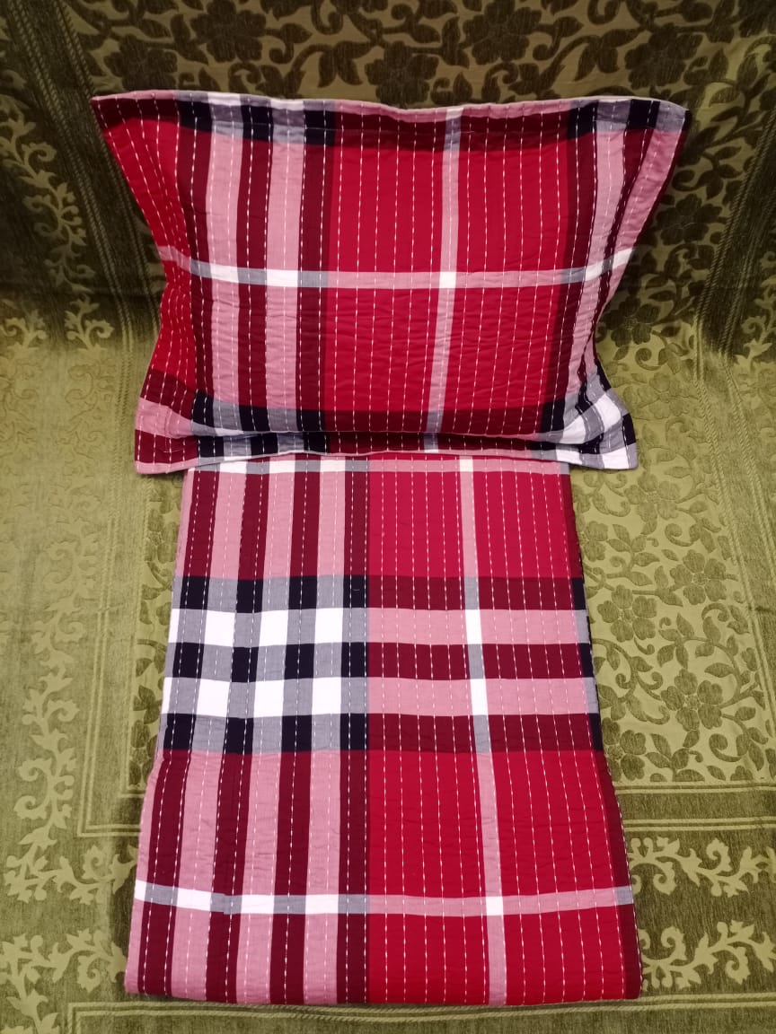 Handloom Cotton Checkered Quilted Double Bedcover BY HOMIEKART