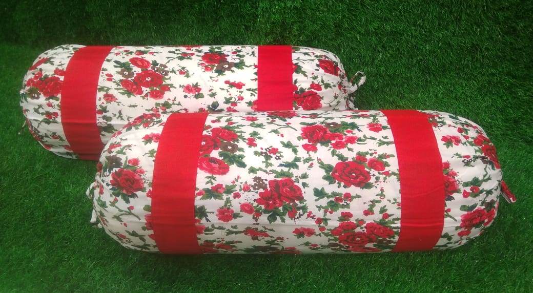 Cotton Floral Printed Pair of Bolster Covers by HOMIEKART