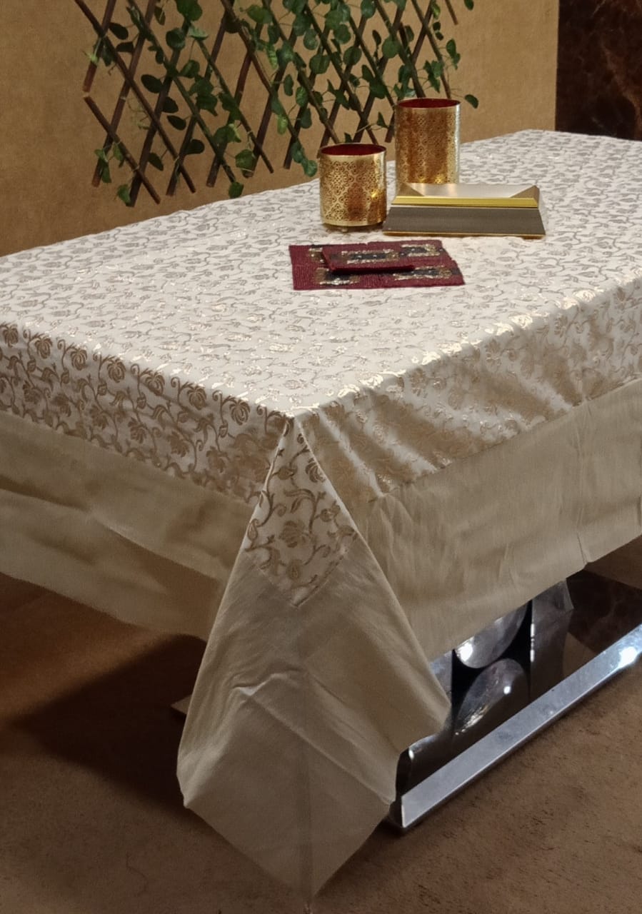 Elegant Chanderi Silk Foil Printed Table Cover by Homiekart