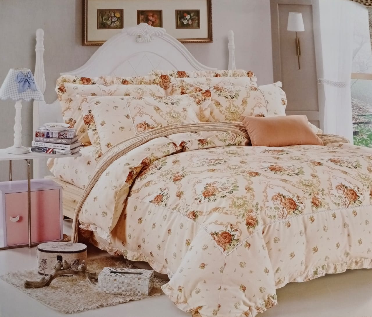 Floral Print Double Bed Bedcover Set by Homiekart